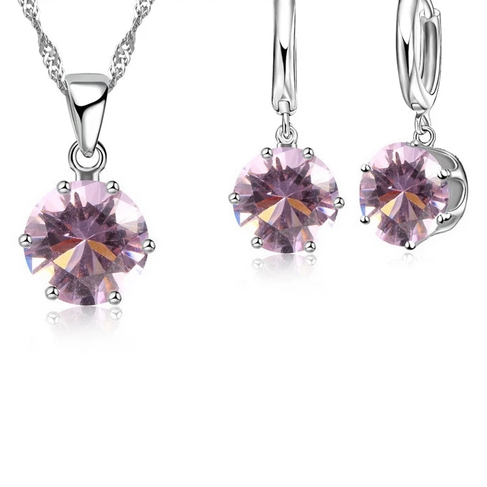 Classic 6-Claw Crystal Necklace & Hoop Earrings Set in 925 Sterling Silver