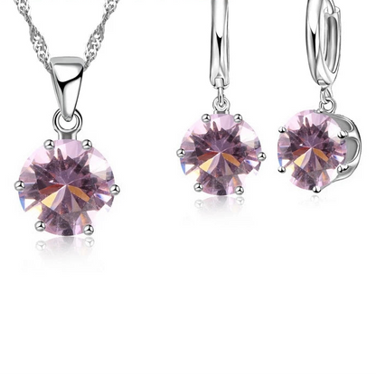 Classic 6-Claw Crystal Necklace & Hoop Earrings Set in 925 Sterling Silver