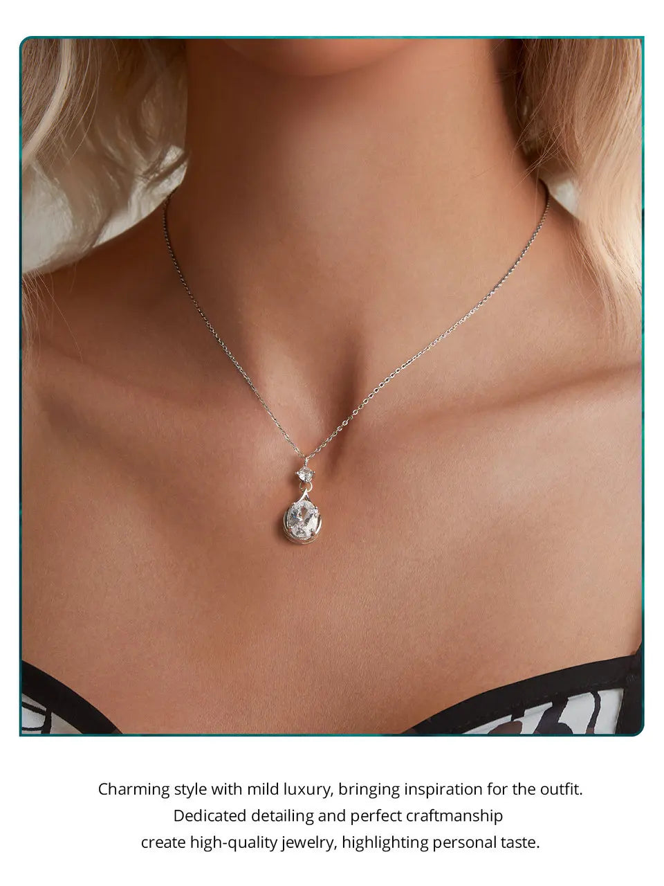 JEW004AX   925 Sterling Silver Teardrop Earrings+Necklace for Women Cubic Zirconia Round - Klixstore