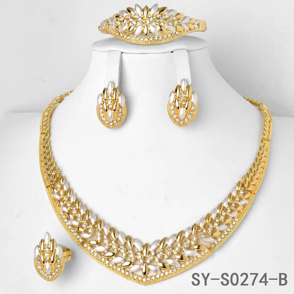 18K Gold Plated Leaf Bridal Jewelry Set