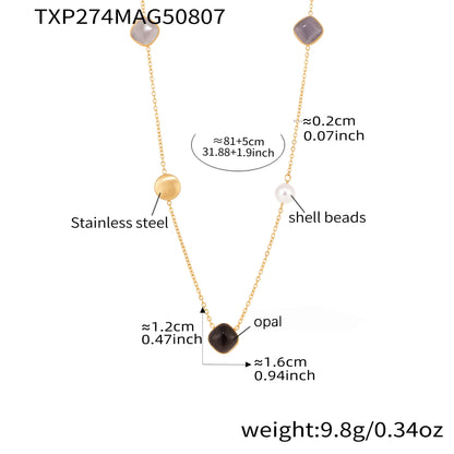 18k Gold Colorful Opal Long Necklace for Women