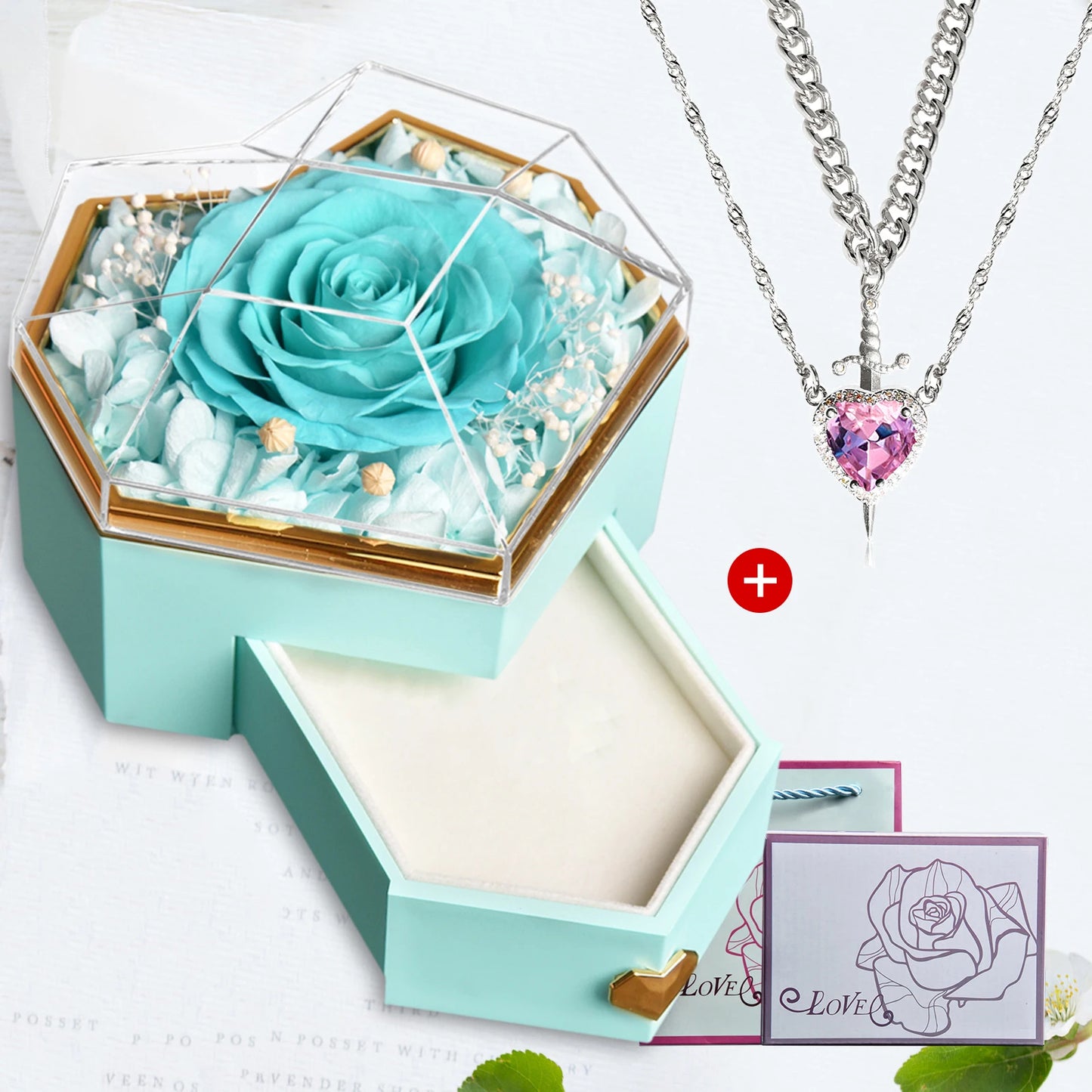 Heart & Sword Crystal Necklace Set – Stainless Steel Jewelry Gift Box