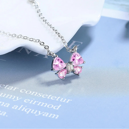 Butterfly Pendant 925 Sterling Silver Necklace with Pink Cubic Zirconia Stones
