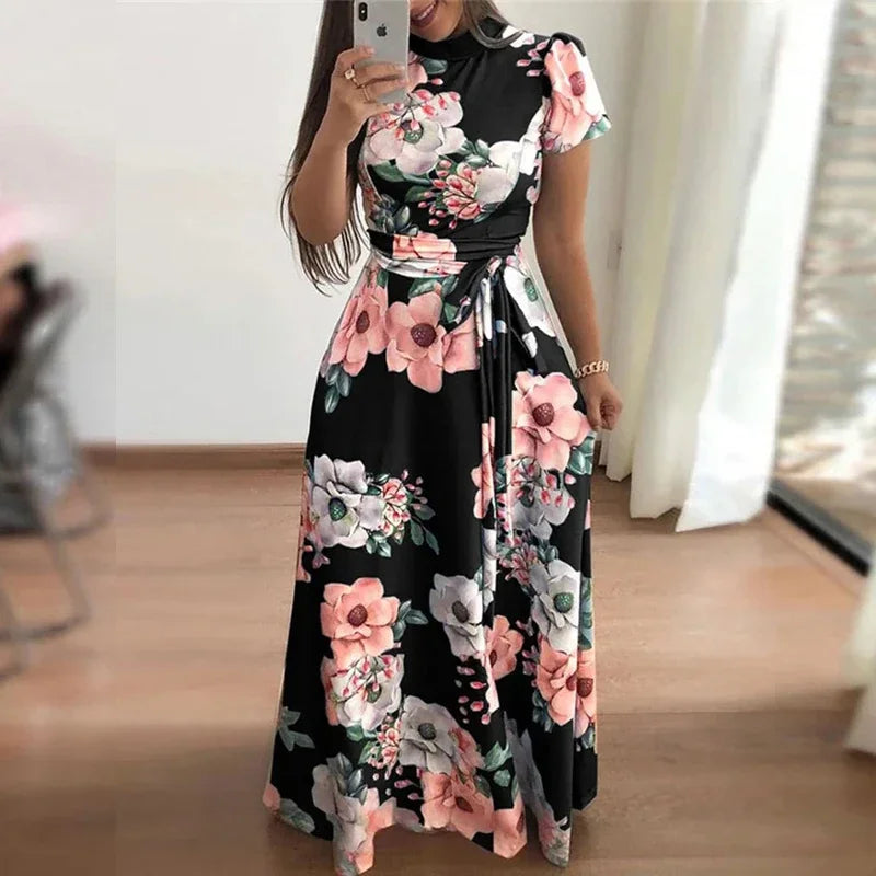 Boho Floral Print Long Sleeve Maxi Dress