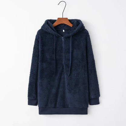 Plush Hooded Loose Sweatshirt Jacket for Women