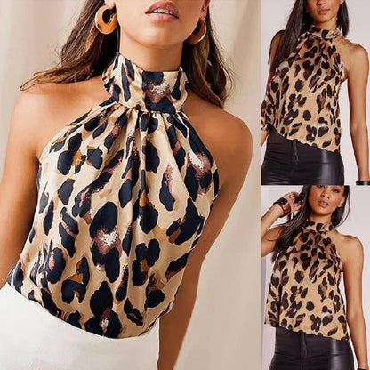 2025 Summer Leopard Print Halter Blouse for Women