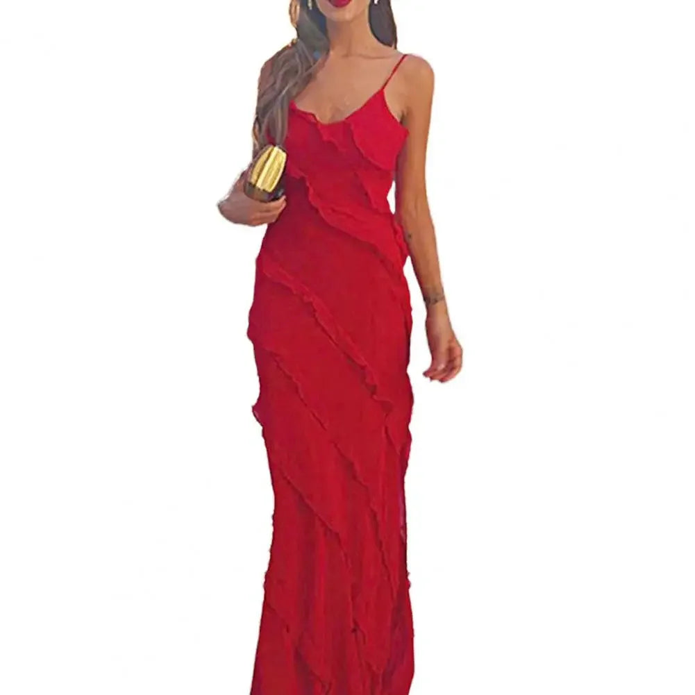 Elegant V-Neck Backless Maxi Dress