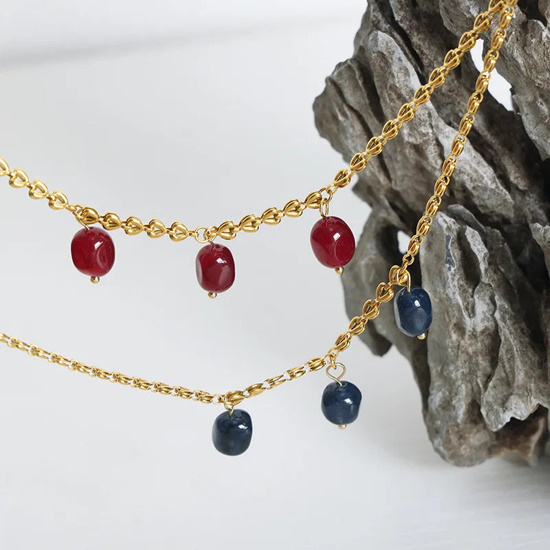 18k Gold Agate Pendant Chain Necklace for Women