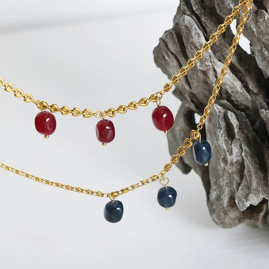 18k Gold Agate Pendant Chain Necklace for Women