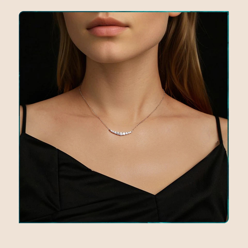 JEW008NEC            Moissanite Smile Necklace,  Grown Diamond Gold Plated 43cm 925 Sterling Silver Necklaces - Klixstore