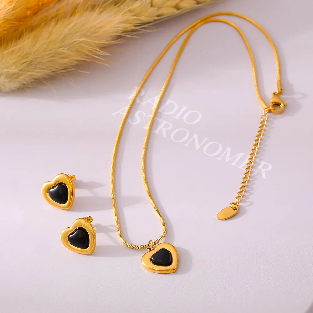 Heart Pendant Necklace and Earrings Set for Women