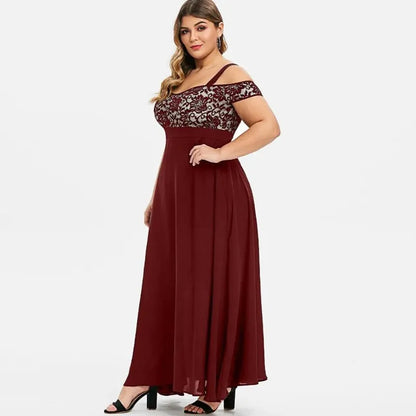 Plus Size Lace Cold Shoulder Maxi Dress