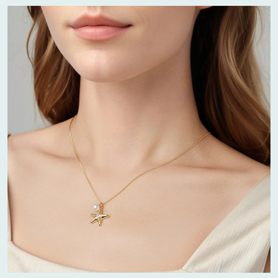 Starfish Round Pearl Beads Necklaces