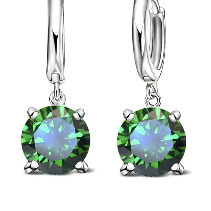 925 Silver CZ Crystal Round Earrings