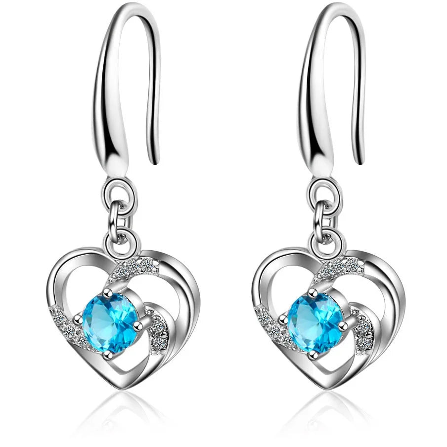 925 Sterling Silver Heart Crystal Dangle Earrings for Women