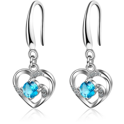 925 Sterling Silver Heart Crystal Dangle Earrings for Women