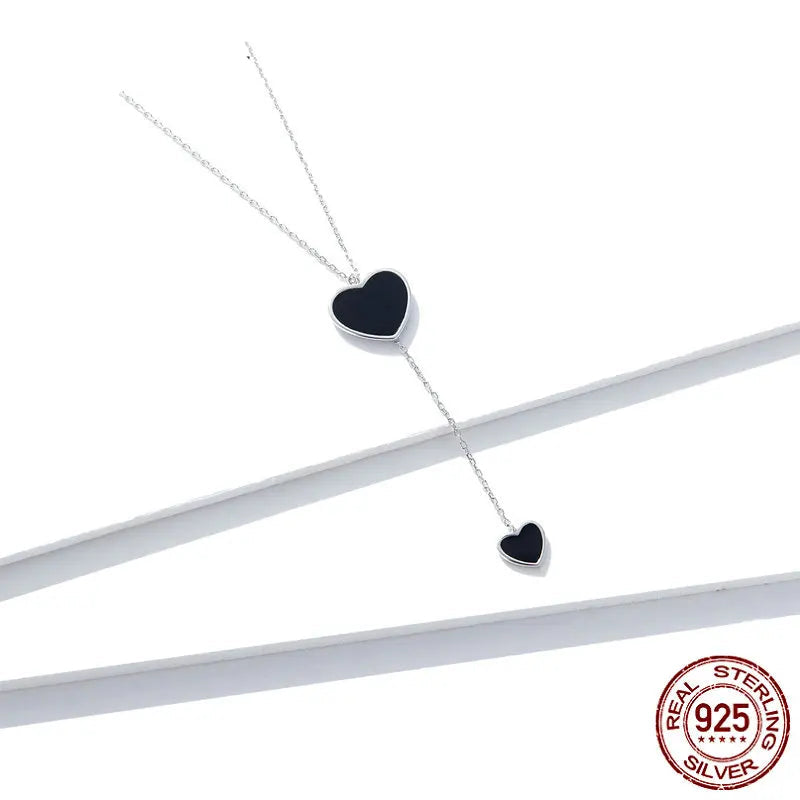 Double Black Heart Pendant Necklace