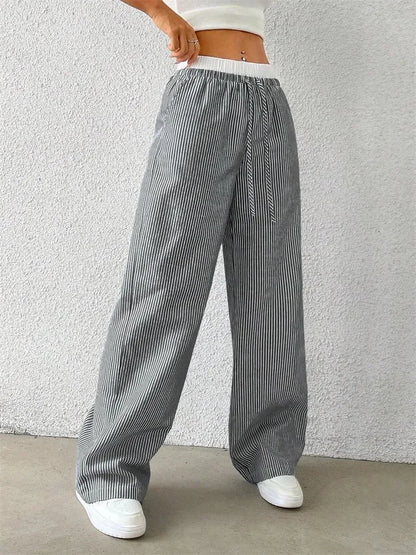 Casual Striped Woven Wide Leg Pants