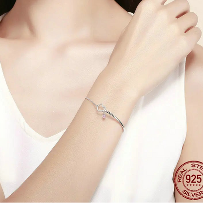 925 Silver Heart Pink CZ Chain Bracelet