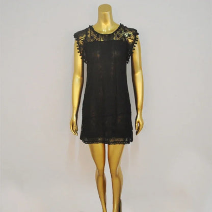 Sleeveless White Lace Tassel Mini Dress