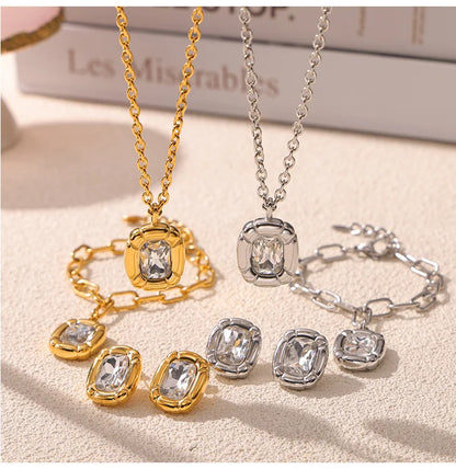 Gold Plated Glass Stone Jewelry Set for Women
