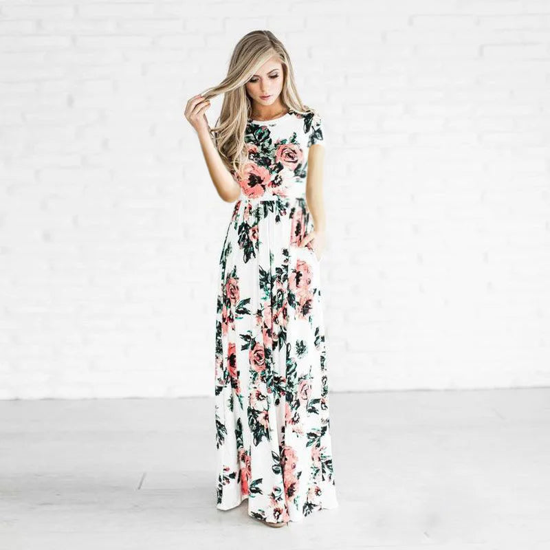Pink Floral Boho Maxi Dress for Women 2025