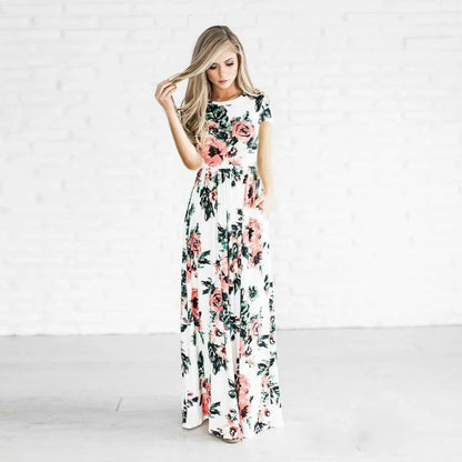 Pink Floral Boho Maxi Dress for Women 2025