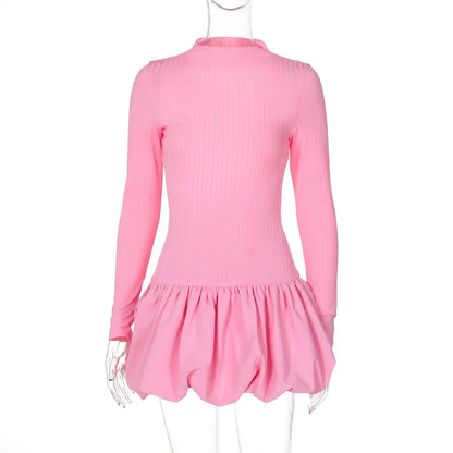 CLO052DJ
Women's Sweet Backless Mini Ball Gown Long Sleeve Tunics Pleated Short Vacation - Klixstore