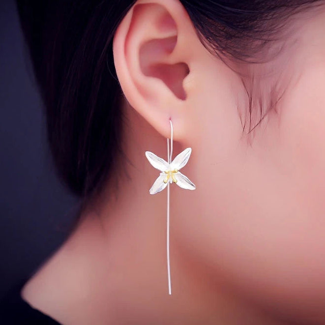 925 Sterling Silver Lilac Flower Drop Earrings for Women