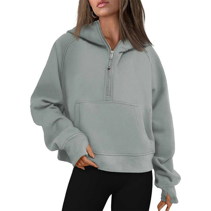 Cropped Half Zip Fleece Hoodie for Women