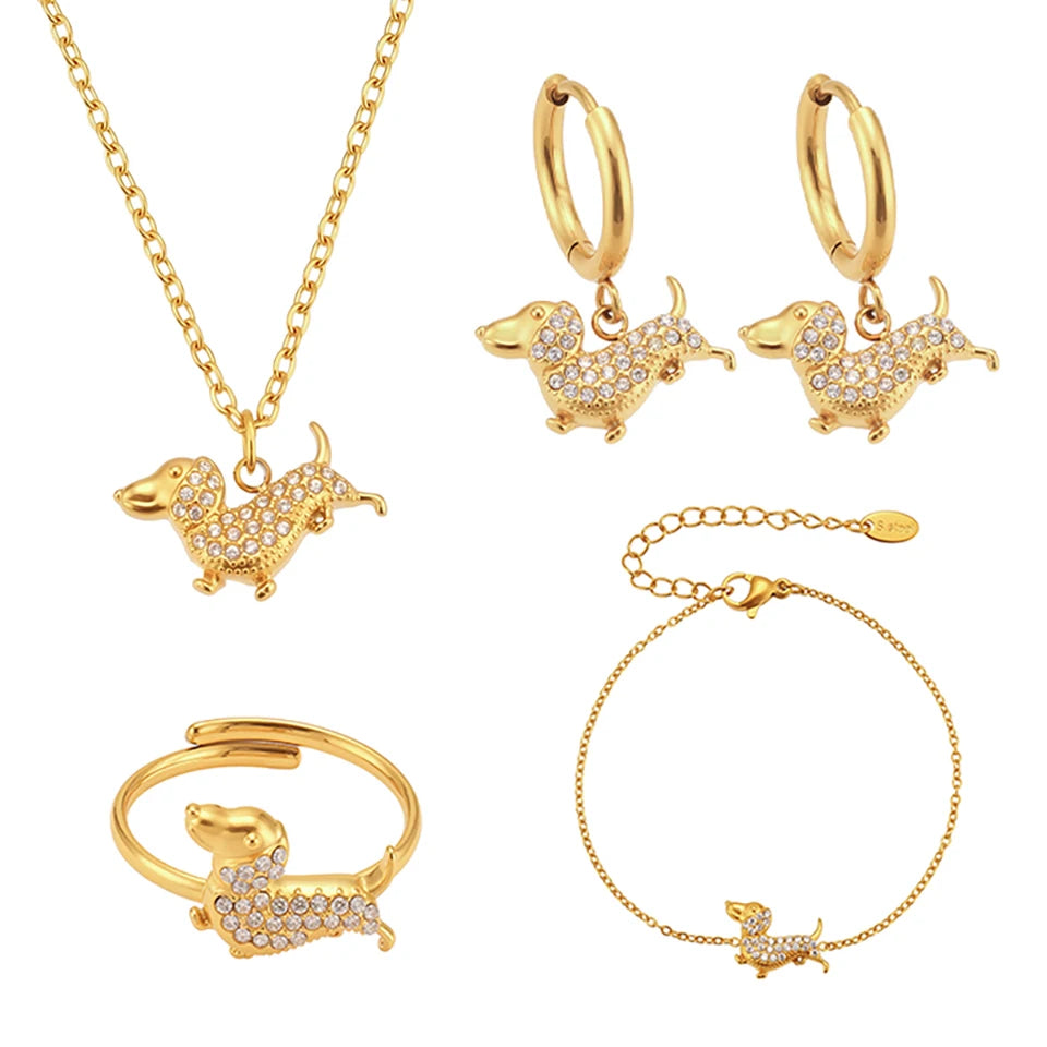 18k Gold plated Dachshund Jewelry Set for Women