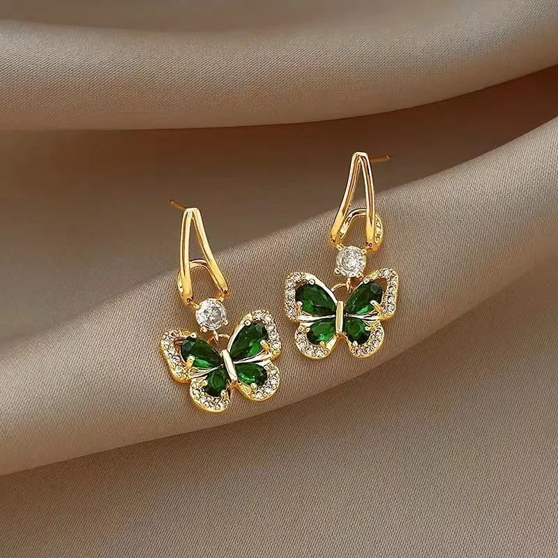 Green Zircon Butterfly Earrings