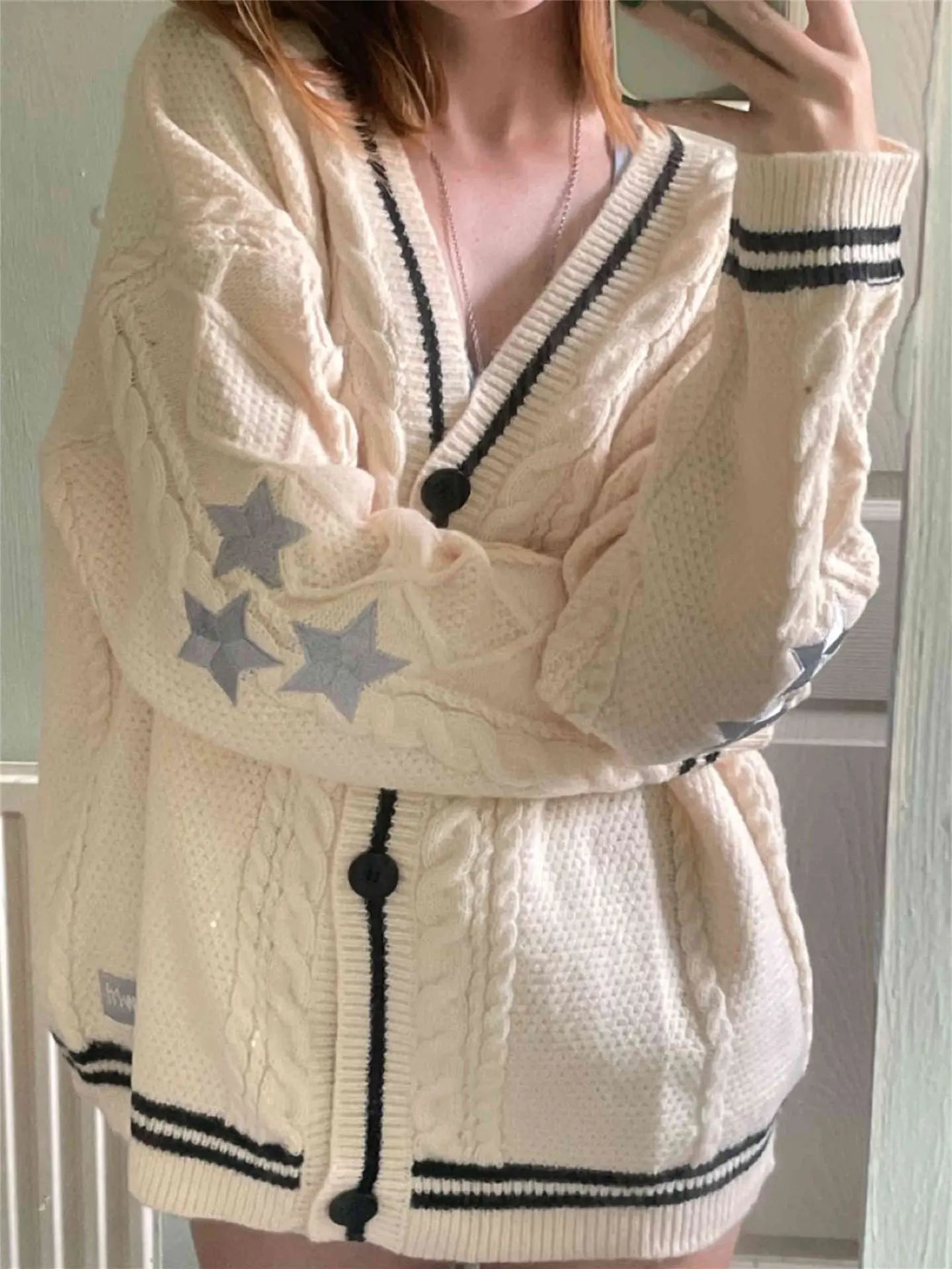 Star Embroidered Knitted Cardigan for Women