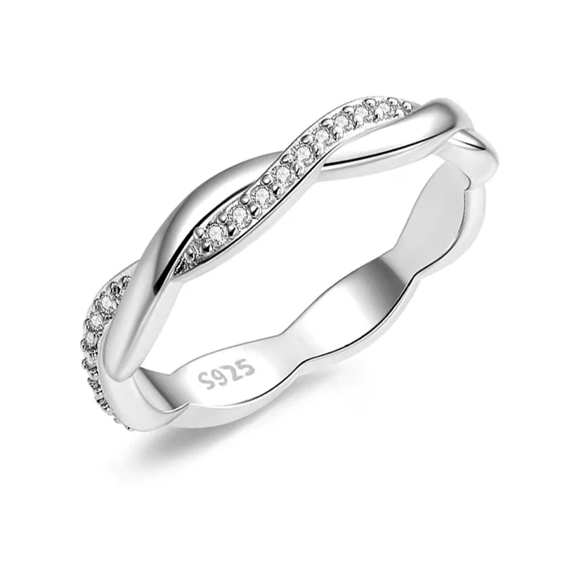 JEW035R 
 925 Sterling Silver Twisted Vine Cubic Zirconia Eternity Band - Klixstore