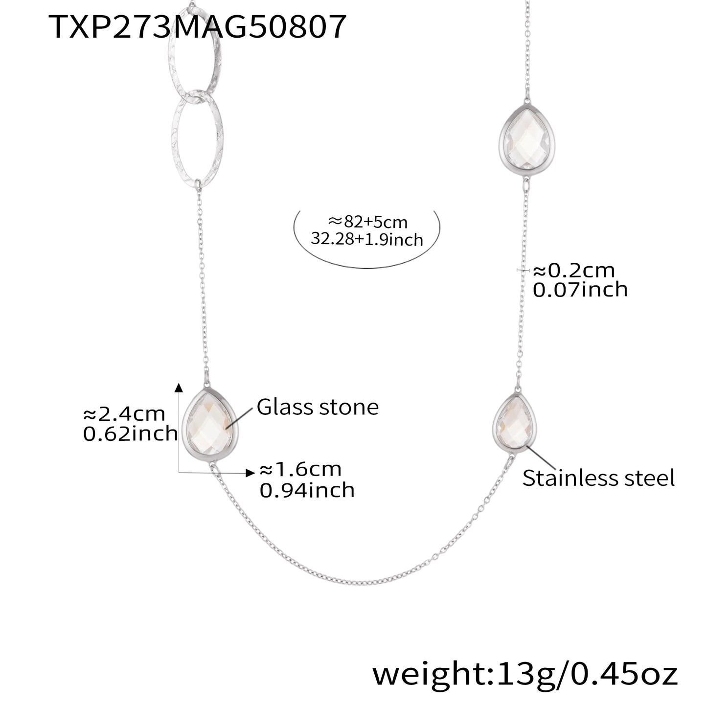 18k Gold Droplet Glass Stone Long Necklace for Women