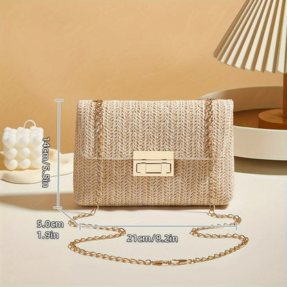 Women's Woven Straw Crossbody Bag | Handwoven Shoulder Purse with Lock Closure