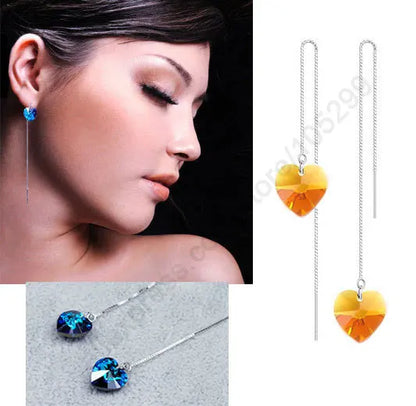 CZ Crystal Long Drop Earrings for Women