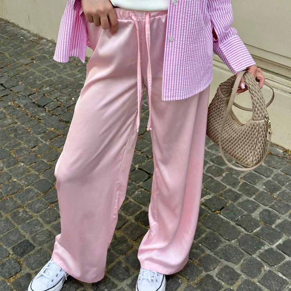 CLO001PT Elegant Women Drawstring Long Trousers Streetwear Fashion Female Clothing High Waist Lace-up Solid Color Pants - Klixstore