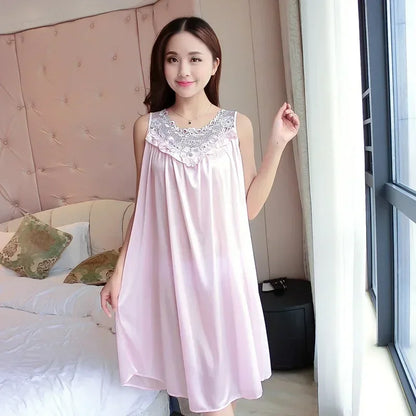 Lace Silk Spaghetti Strap Nightgown