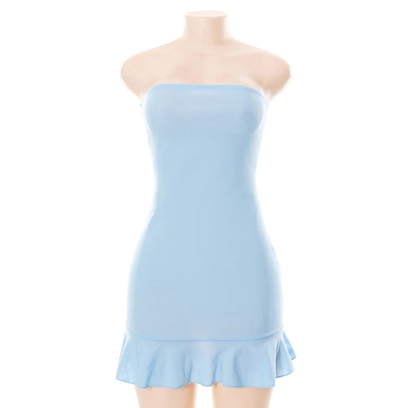 Strapless Blue Pleated Mini Dress