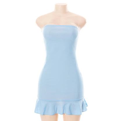 Strapless Blue Pleated Mini Dress