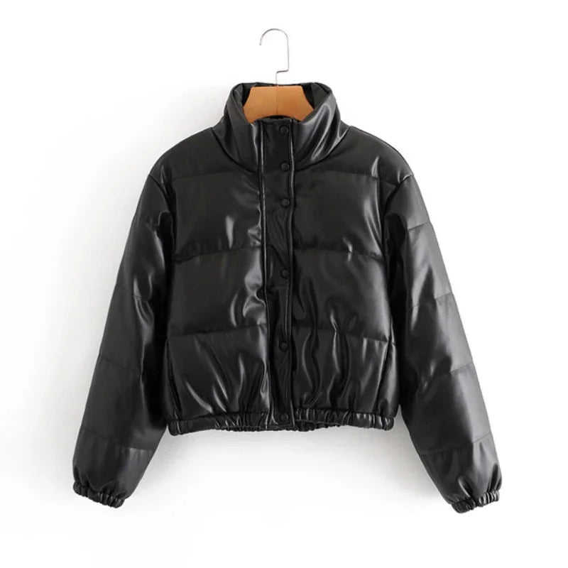 Winter PU Leather Padded Jacket for Women