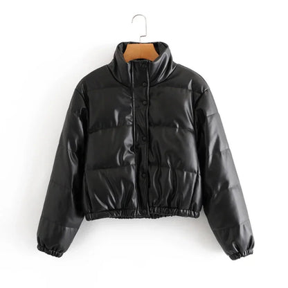 Winter PU Leather Padded Jacket for Women