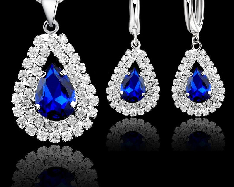 925 Silver Crystal Water Drop Jewelry Set