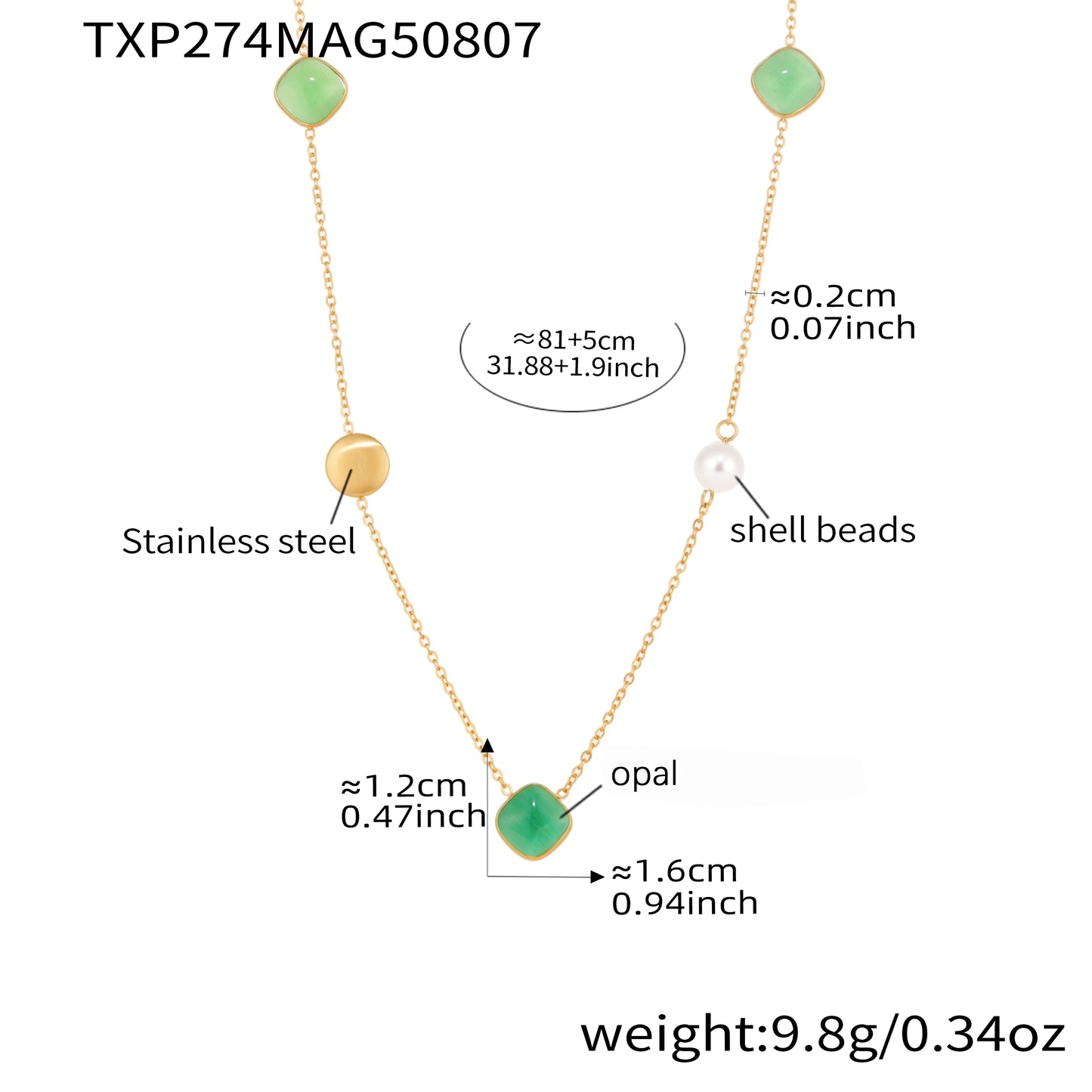 18k Gold Colorful Opal Long Necklace for Women