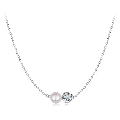 JEW009NEC    White Gold Plated Moissanite Rose Necklace for Women, 925 Sterling Silver - Klixstore