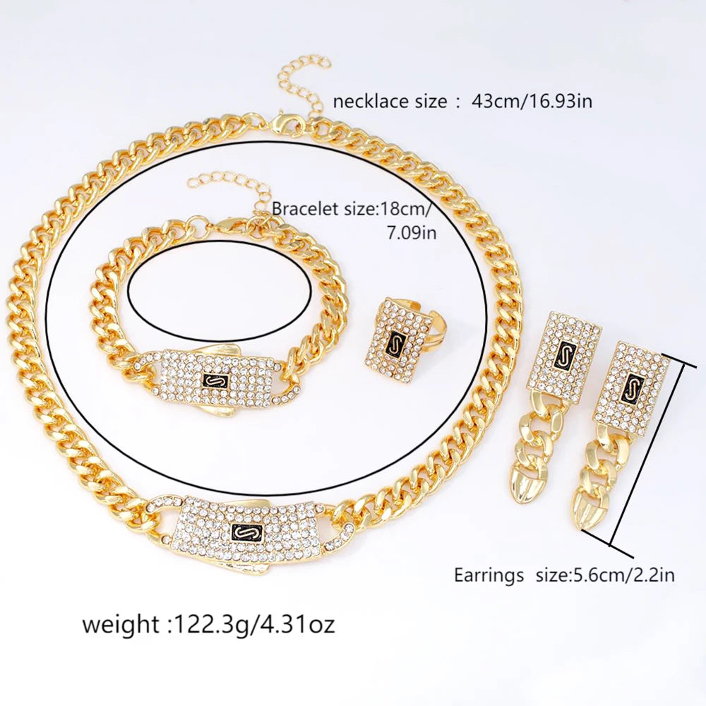 18K Gold Plated Monaco Cuban Chain Jewelry Set