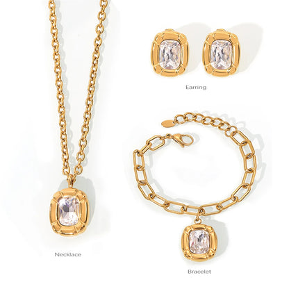 Gold Plated Glass Stone Jewelry Set for Women
