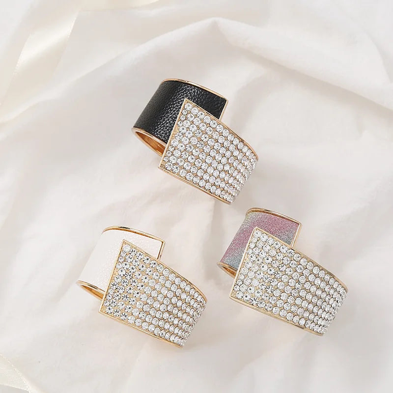 Diamond Leather Elastic Bangle