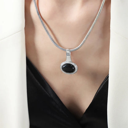 Oval Black Onyx Pendant Necklace for Women